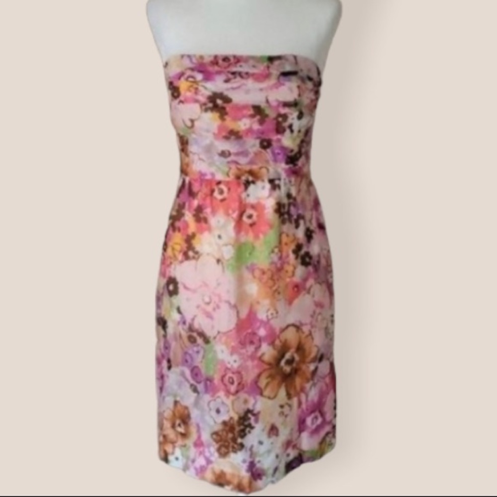 Strapless Watercolor Silk Blend Floral Dress